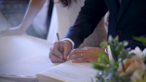 a newly wed groom signing their marriage license, officially legalizing their union