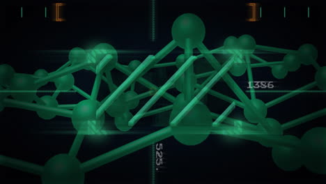 animation of digital data processing and dna strand over black background