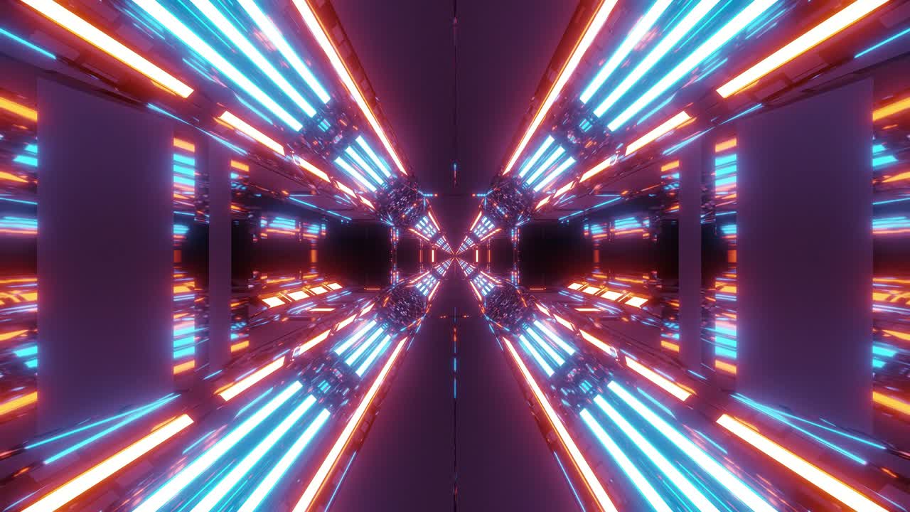 Corridor de tunnel de hangar sci-fi futuriste avec des lumières ...