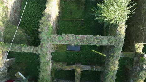 The-Dilapidated-Remains-of-an-Uninhabited-Structure-in-Zas,-A-Coruna,-Spain---Aerial-Drone-Shot