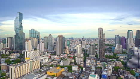 spectacular panning aerial view of bangkok business district city center