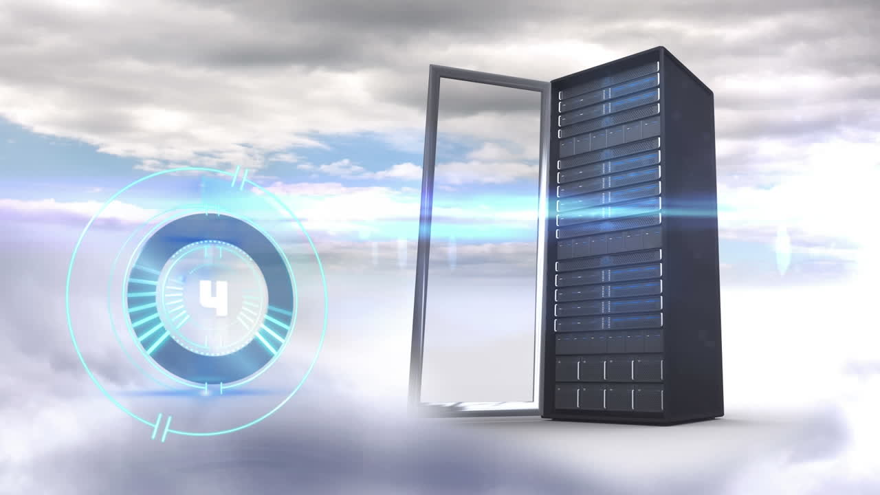 animación de escaneo de alcance con cuenta atrás a través de un servidor de computadora