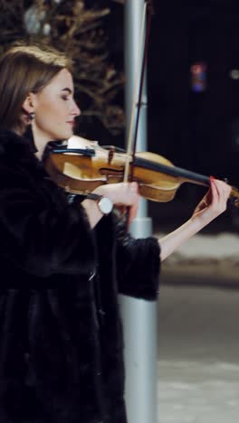 playing violin instrument in the winter time