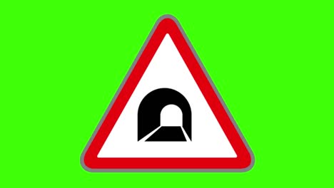 pantalla verde, símbolo de señal de tráfico, triángulo de advertencia de túnel