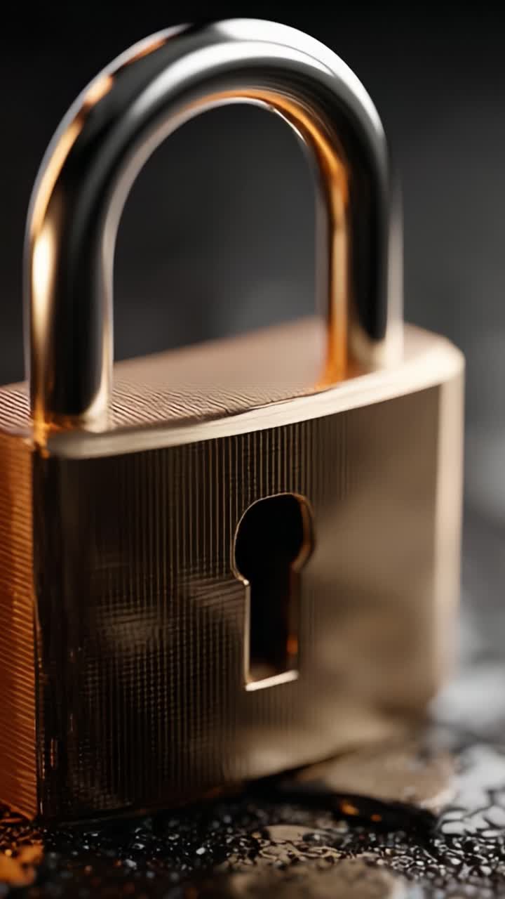 A Close-Up View of a Shiny Gold Padlock on a Dark Background, Emphasizing Security and Protection in Modern Design Elements