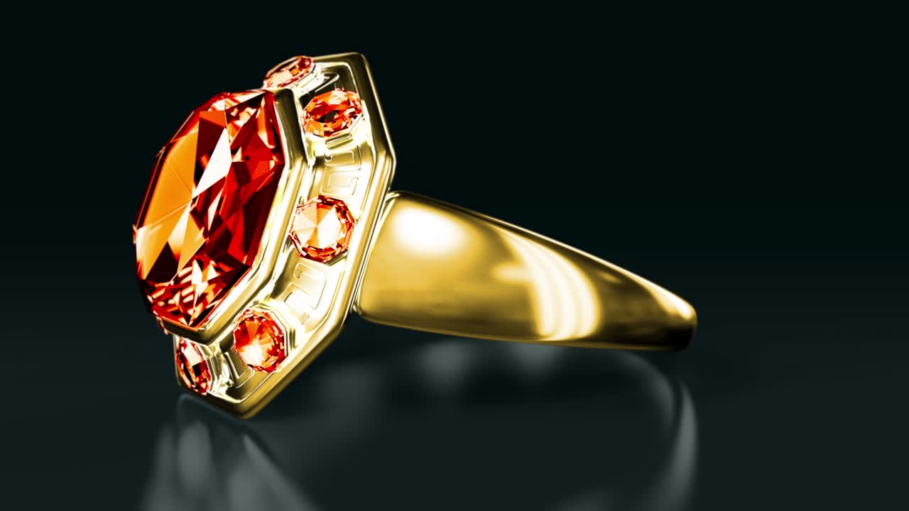 pricey gold ring with red ruby gem stone rotate, isolated, fictitious - loop video