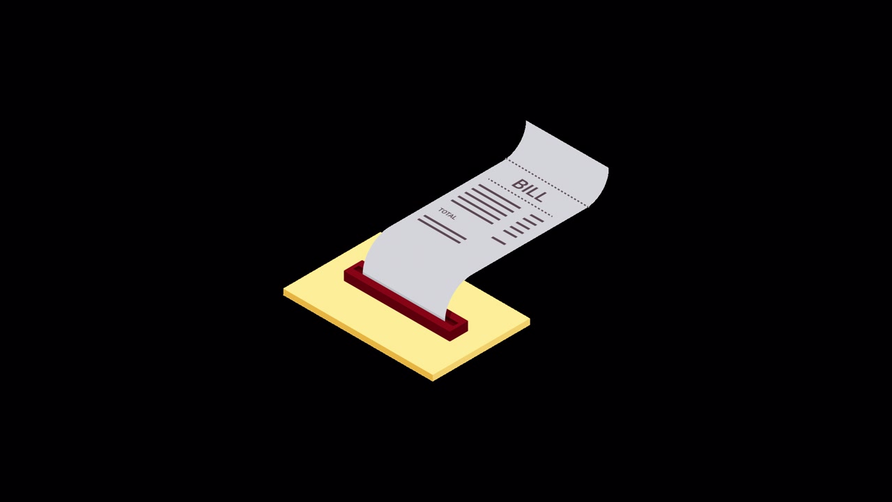 Animated Isometric Bill or Receipt Emerging from a Slot