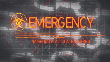 animación del texto y el símbolo de emergencia sobre cadenas