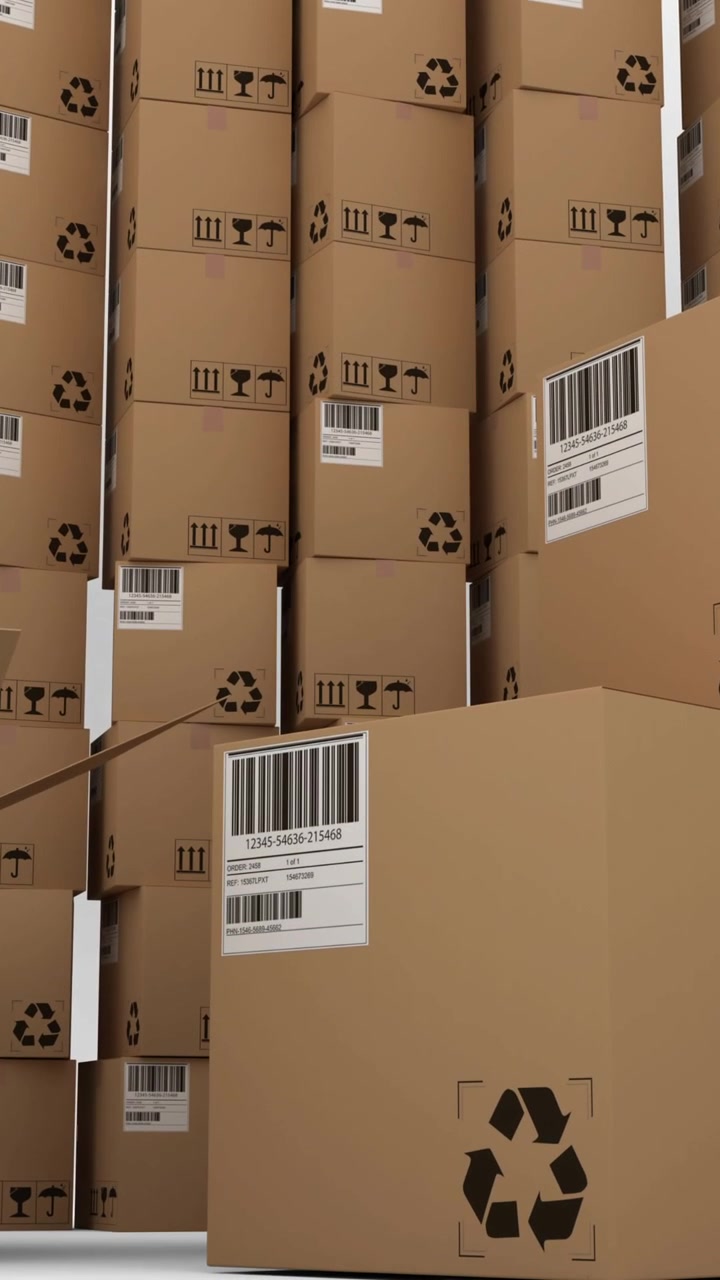 Animation of multiple plied and stacked up cardboard boxes
