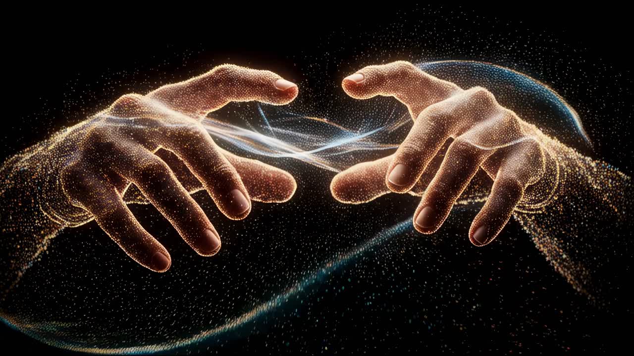 Experiencing the beauty of human connection through shimmering energy and light in an artistic representation