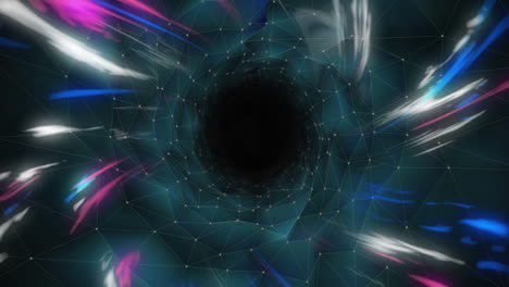 geometric shapes and colorful light streaks forming tunnel animation