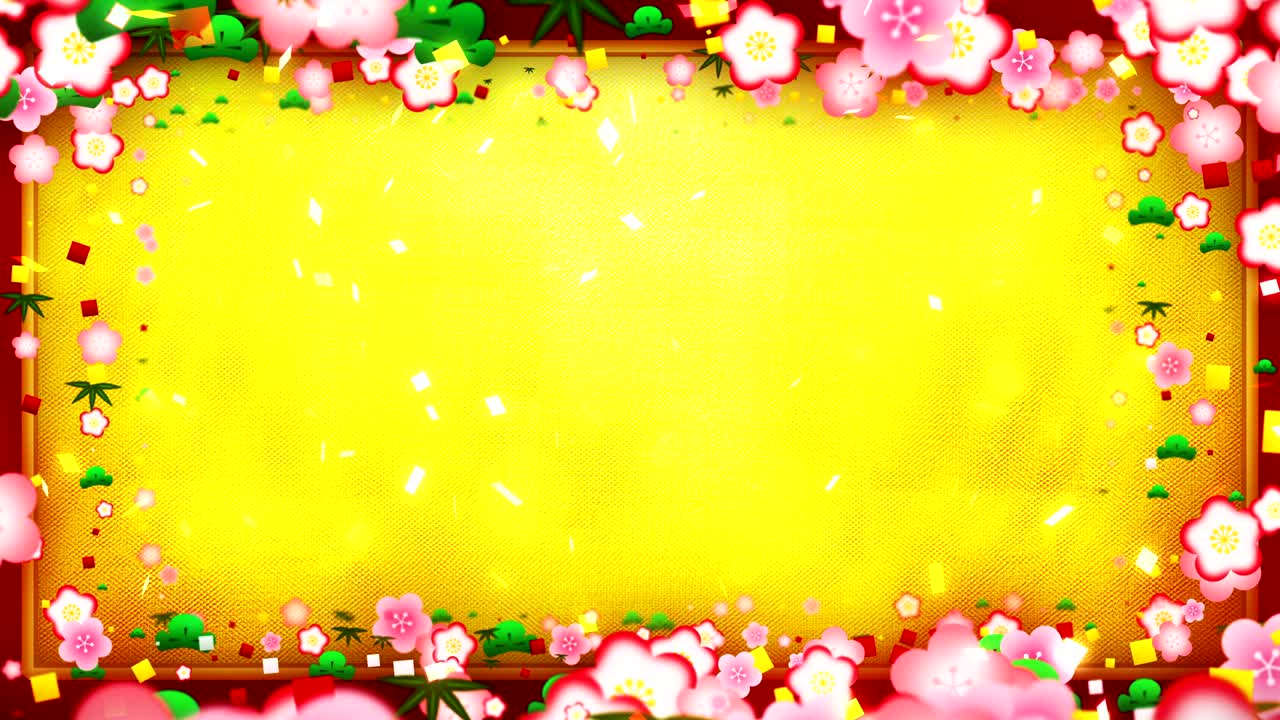 새해 일본 패턴, 금색 배경, 루프 애니메이션