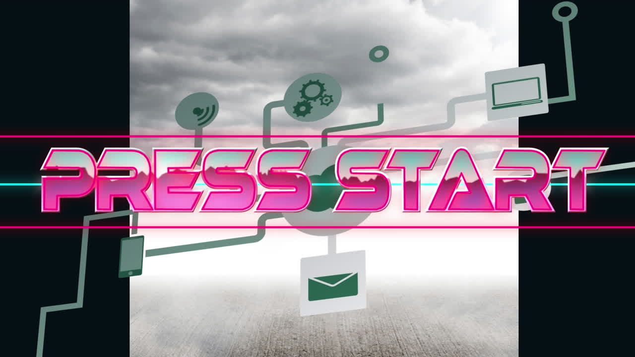 Animation of press start text over media icons