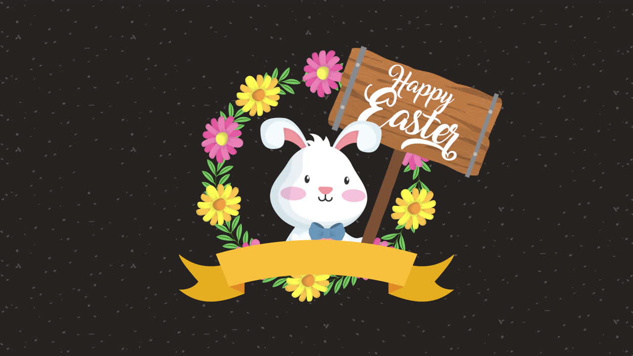 felicità pasqua carta animata con etichetta di legno