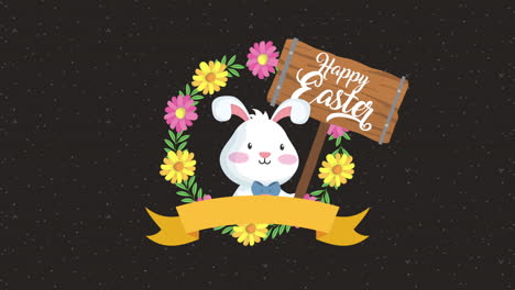 happy easter animated card with wooden label