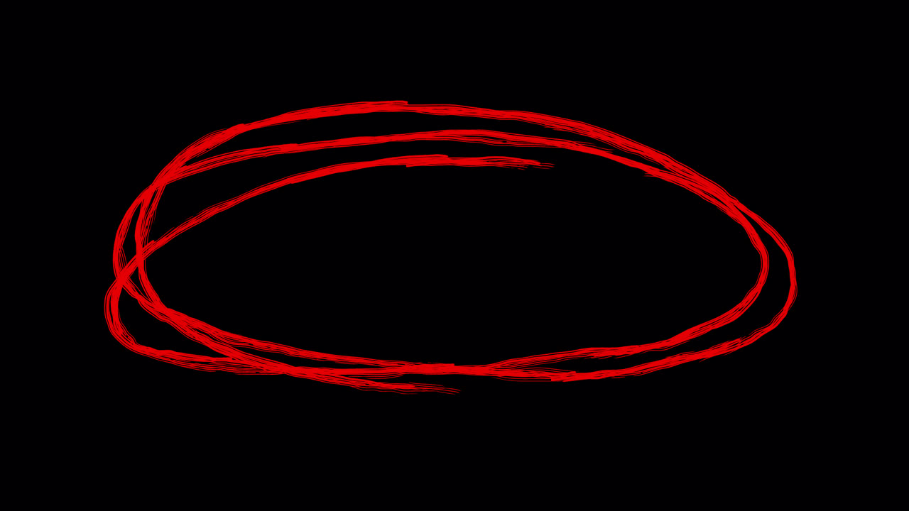 Ovale scarabocchiato a mano rosso animato che appare e scompare
