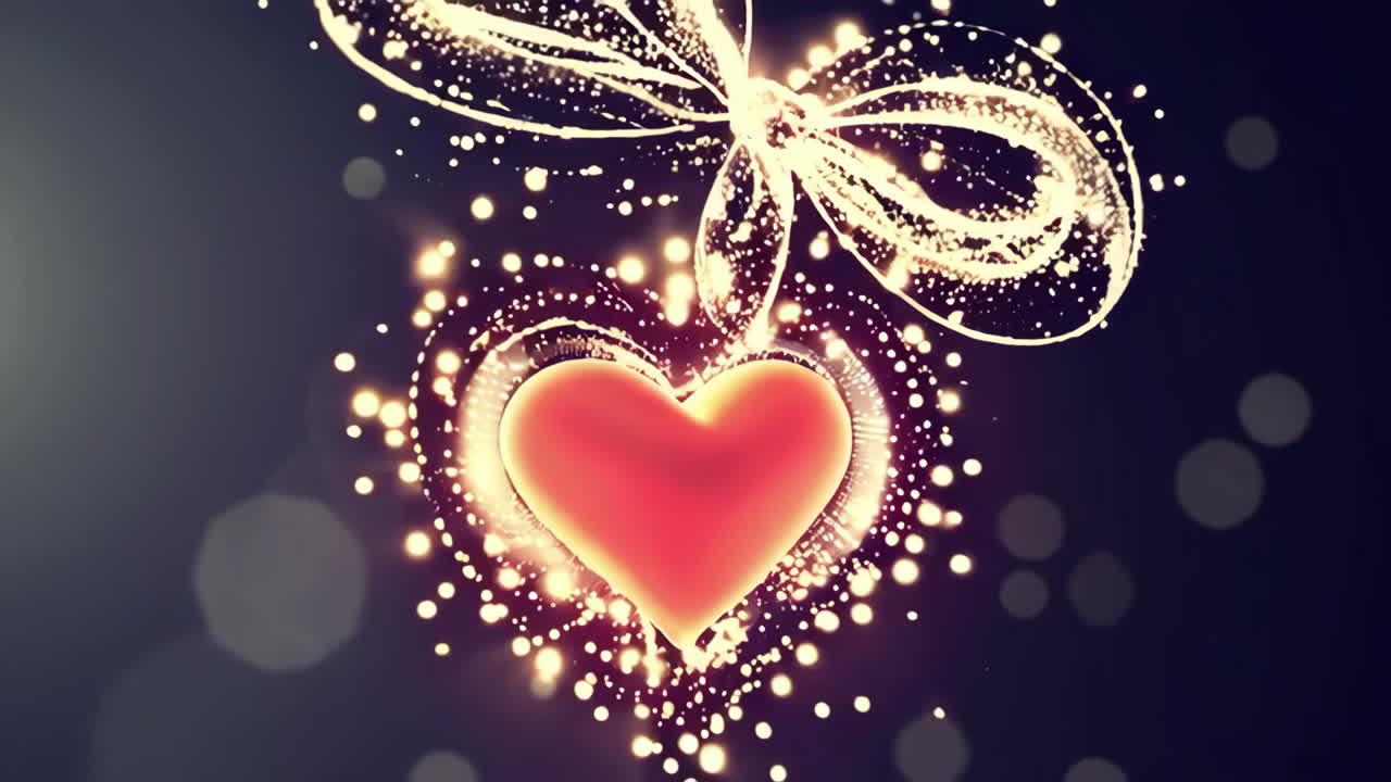 Glowing Heart with Shimmering Bow and Light Particles