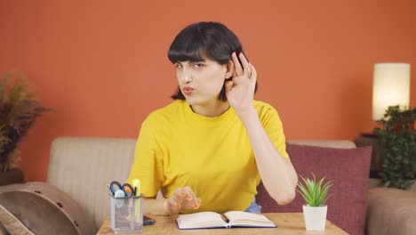 a woman with a hearing problem.