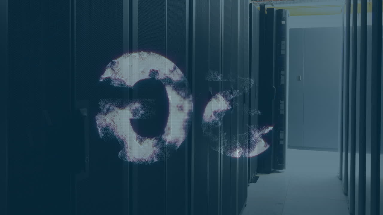 Animation of 5g text over server room