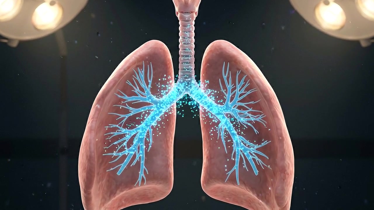 Coppia di polmoni umani realistici visualizzati su sfondo clinico scuro in prospettiva medica