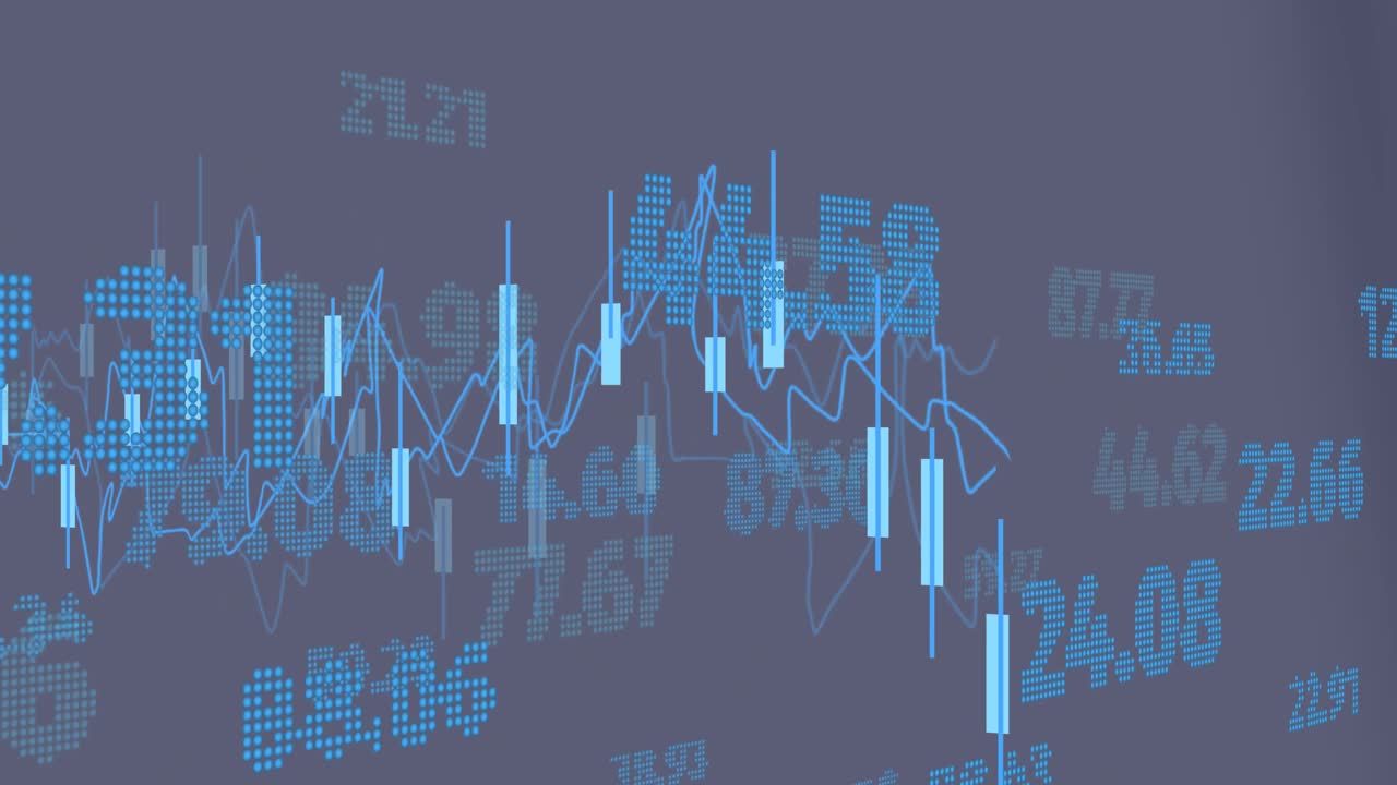 회색 배경에 대한 증권 시장 데이터 처리의 애니메이션