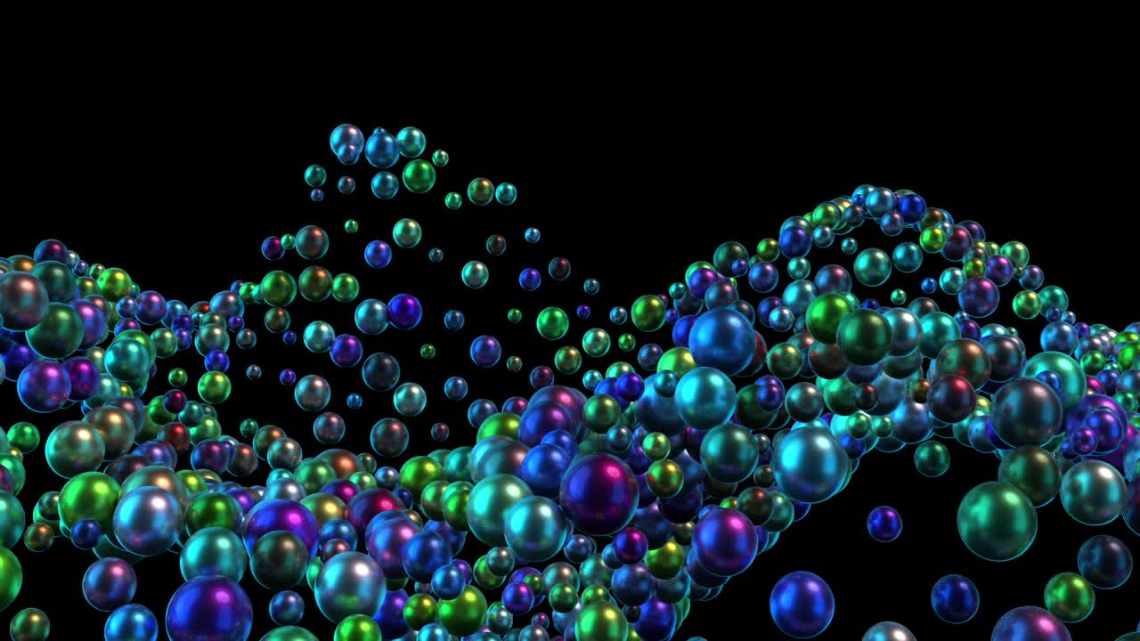 Dancing multicolored round dots 3D rendering