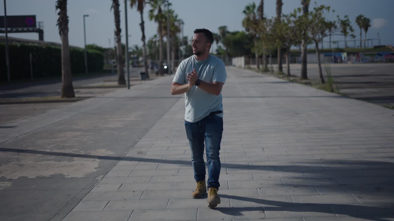 Man Walking and Enjoying the Day