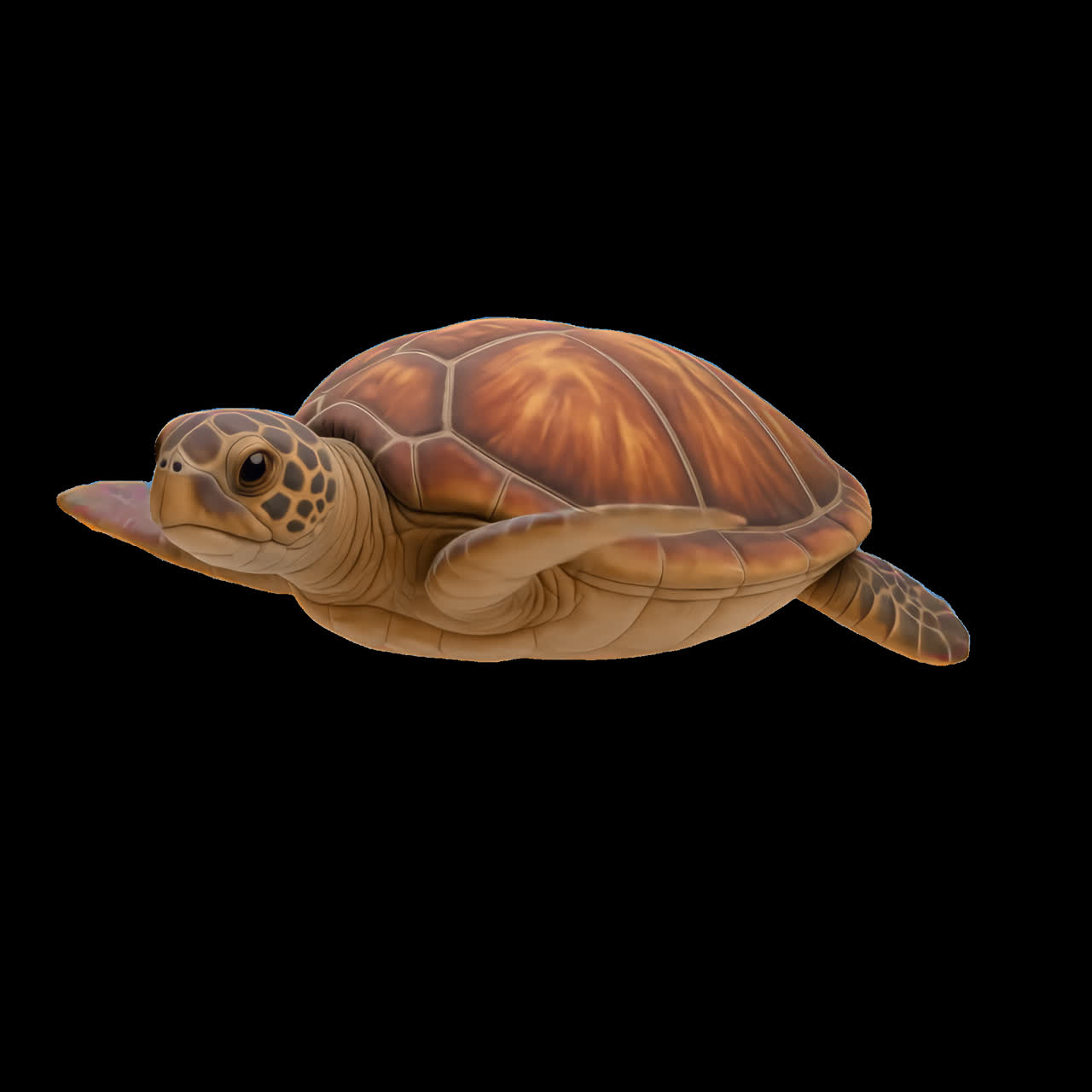 Realistic sea turtle illustration animation isolated asset, transparent 4K video, alpha channel