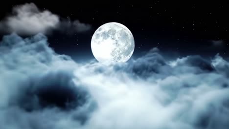 a serene night sky: a glorious full moon illuminates the soft, billowing clouds below, creating a dreamlike atmosphere of tranquility and wonder