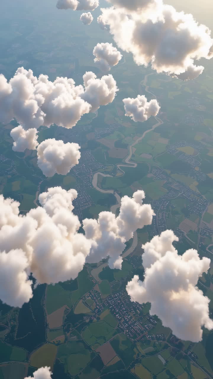 Aerial View of Clouds over Rural Landscape and Town