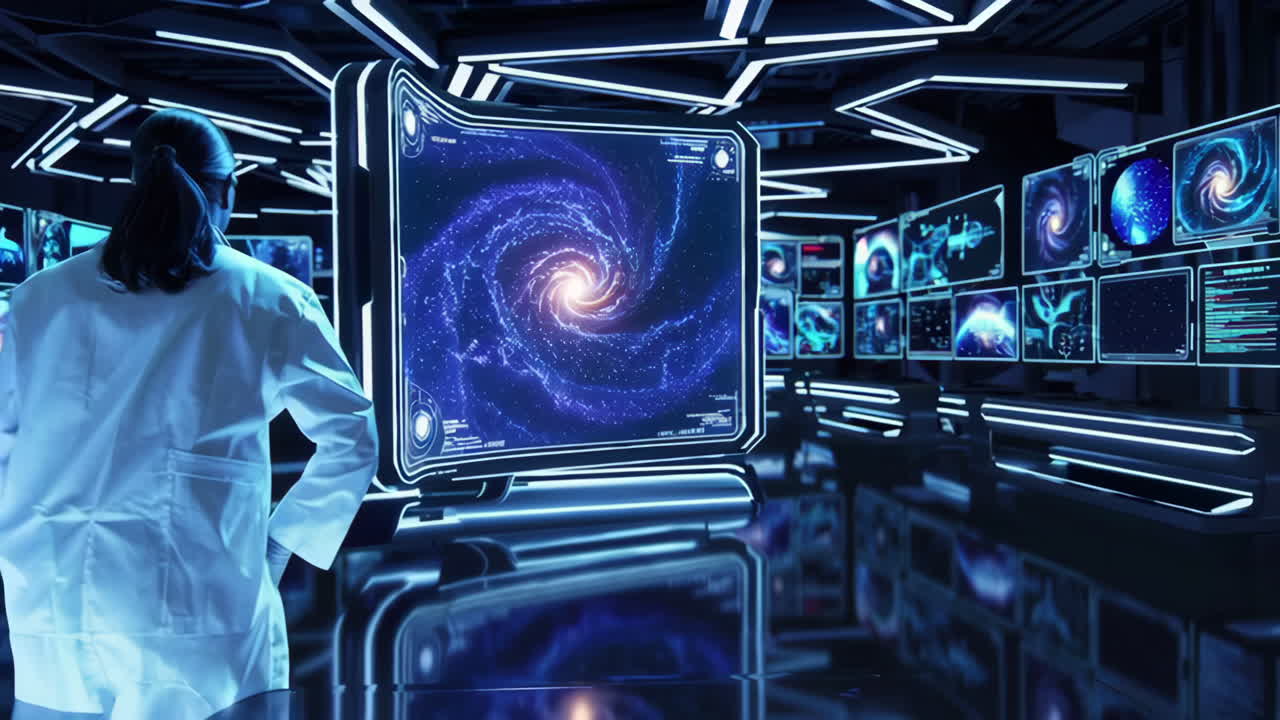 Sala di controllo futuristica per la ricerca spaziale