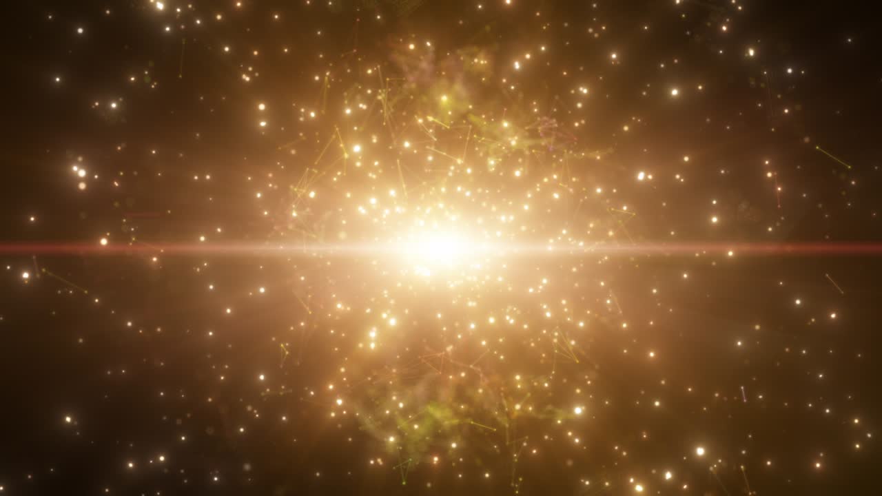 Brown gold dust particles explosion, Light ray beam effect.