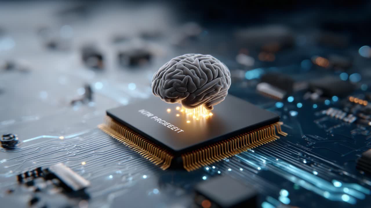 The Intersection of Technology and Intelligence: A Visual Representation of a Brain on a Processor, Symbolizing Advanced AI Innovations and Their Integration into Computing