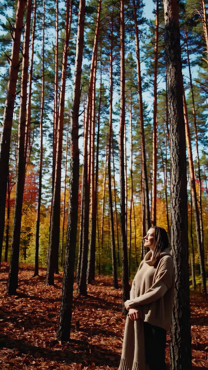 mujer disfrutando del bosque de otoño