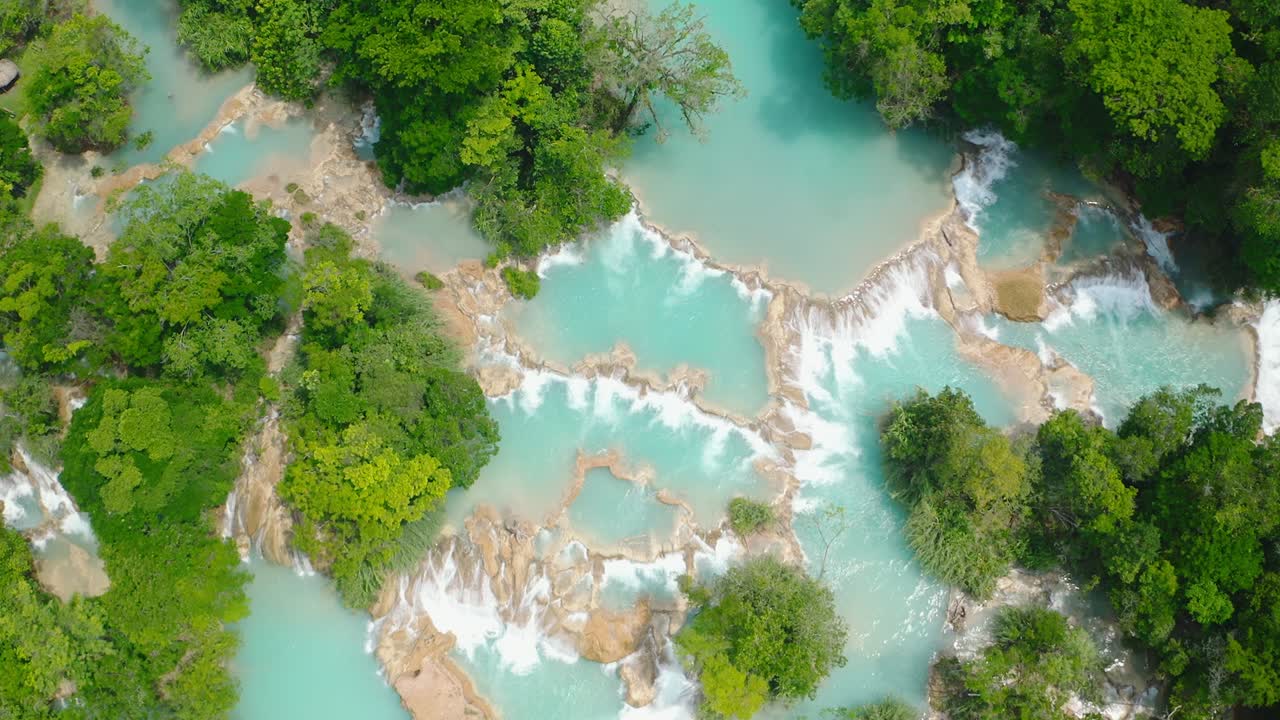 Aerial shot of Agua azul waterfalls in Chiapas, Mexico