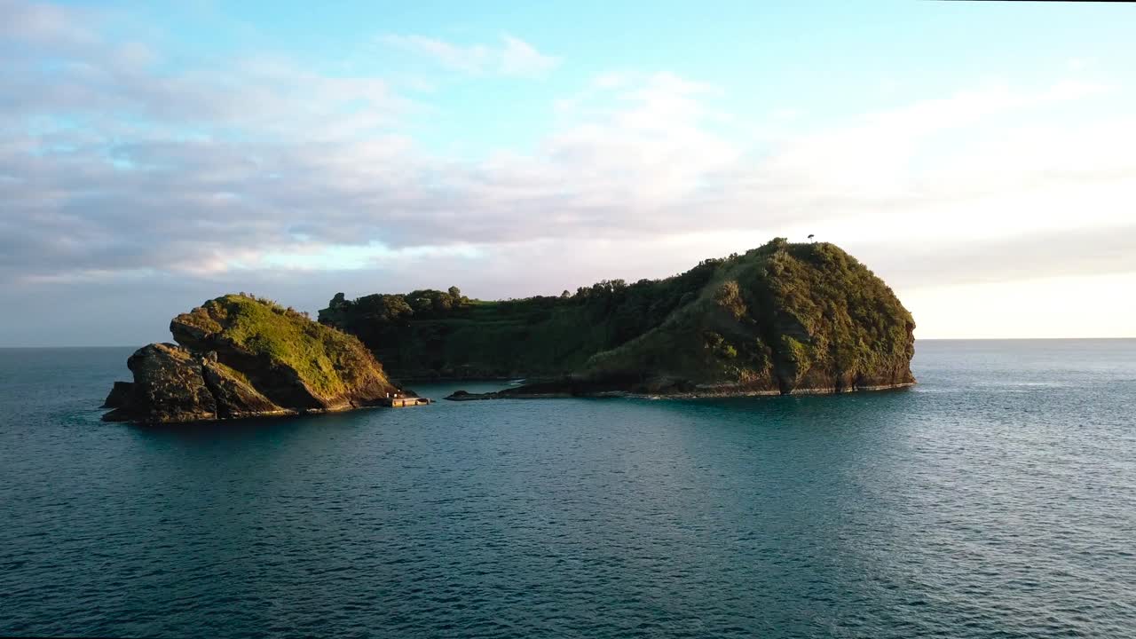 Aerial 4K drone footage of Vila Franca do Campo  island and it´s  waves in Sao Miguel island, Azores.