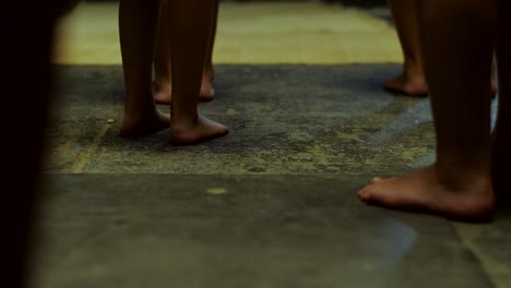 barefoot running on bamboo mat