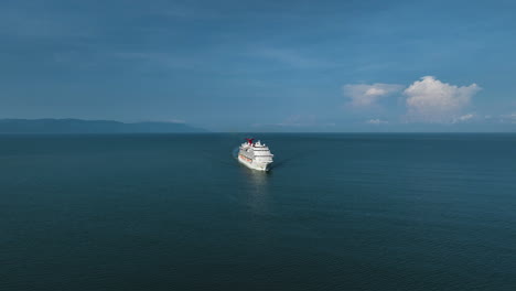 aerial view approaching a cruise liner driving on the gulf of mexico