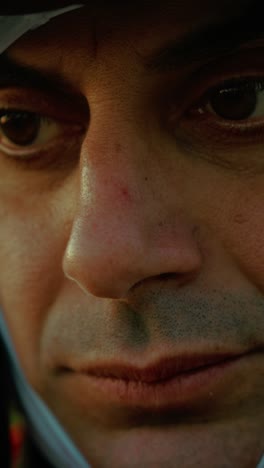 astronaut with helmet pensive on the continuation of the space mission