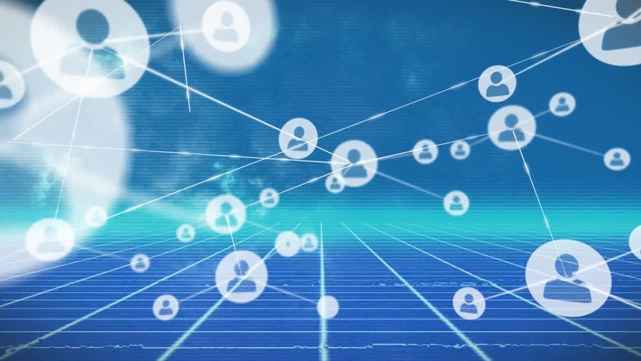 바이너리 코딩을 통해 사람 아이콘과의 연결 네트워크의 애니메이션