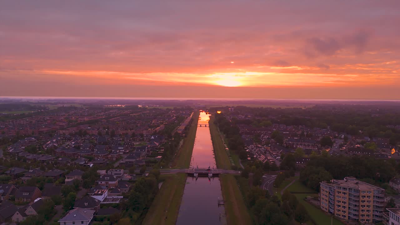 Sunrise over Dutch Canal Town