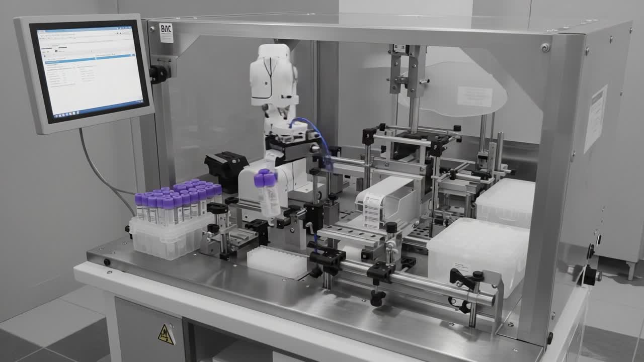 Automated Laboratory Machine Demonstrating Robot Handling Samples While Operating Within a Controlled Environment for Precision Tasks