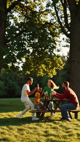 amigos disfrutando de un picnic soleado en el parque