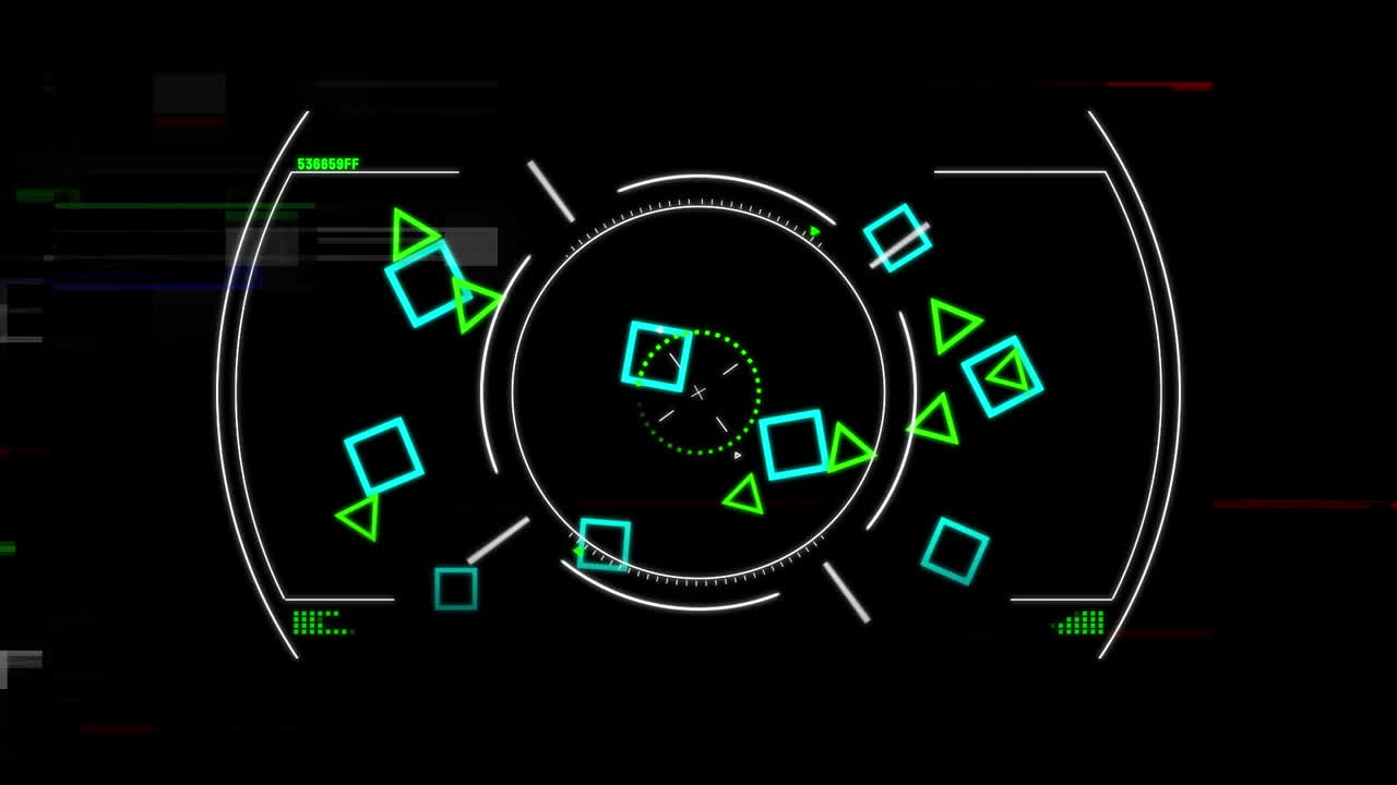 animación del procesamiento de datos y formas sobre fondo negro