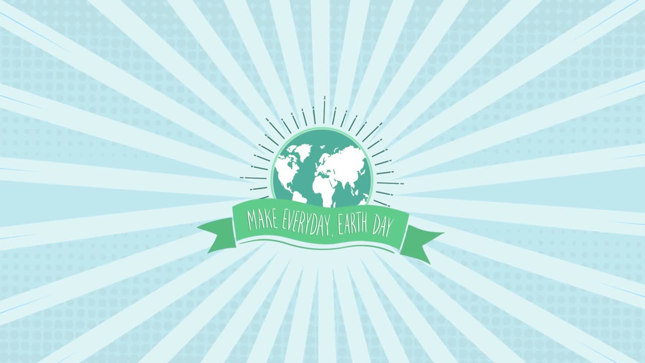지구의 애니메이션과 움직이는 파란색 배경에 매일 지구의 날을 만 ⁇ 니다