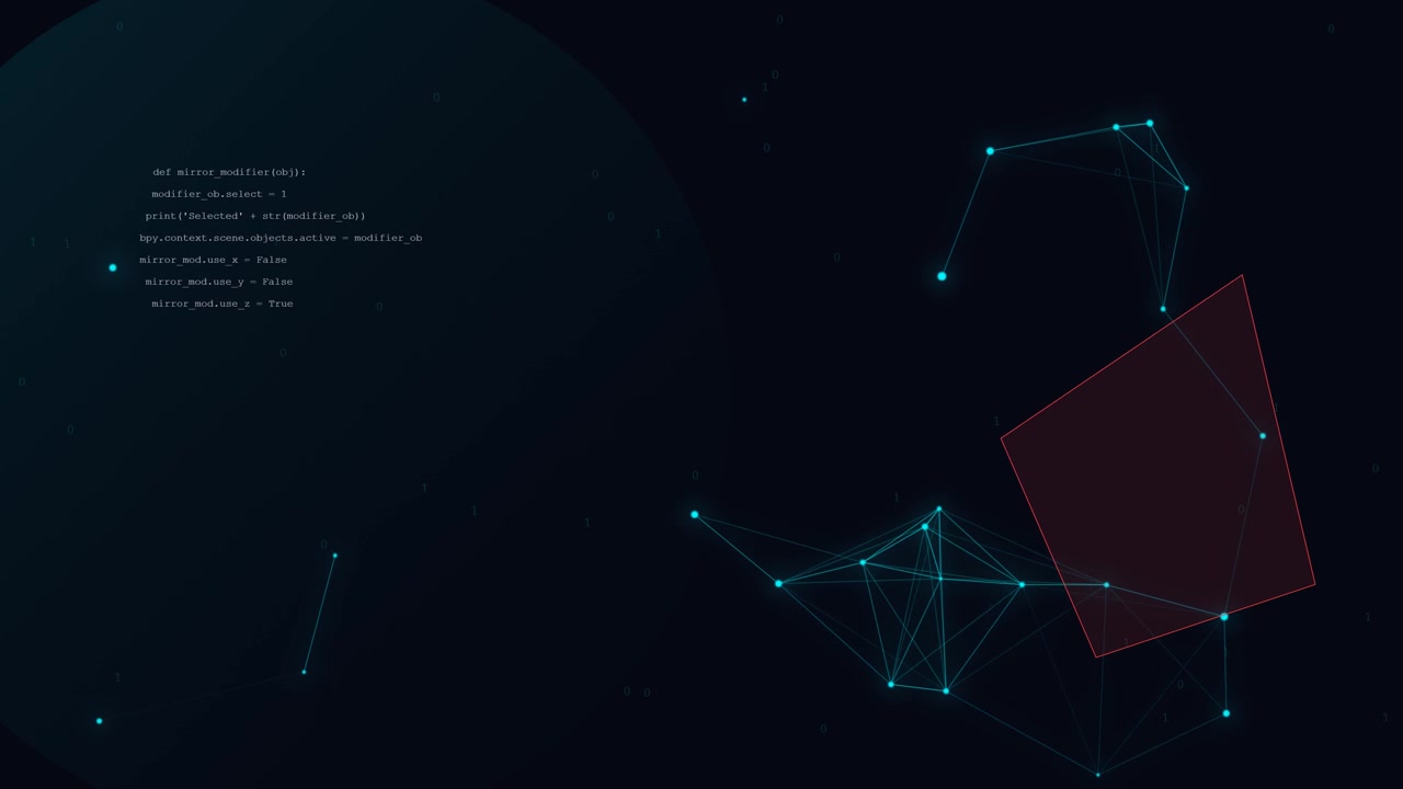 Visualizzazione astratta di rete digitale con sovrapposizione di codice Python.