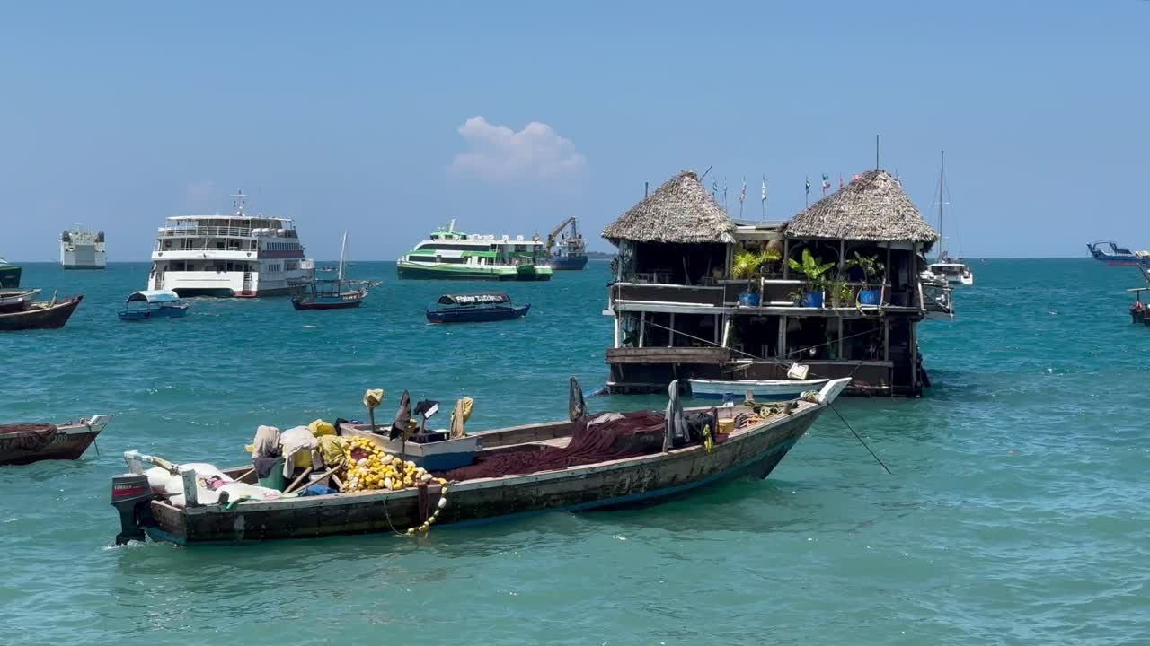 Vessels anchored at Stone Town port. Zanzibar, Tanzania.