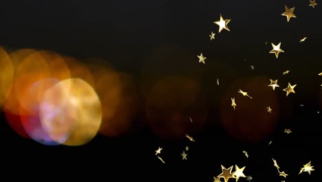 Animation-of-stars-floating-over-light-spots-on-black-background