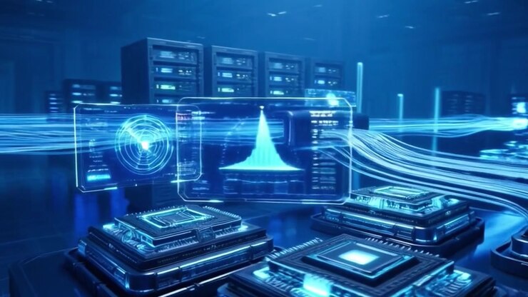 Digital Data Processing and Network Connectivity in a Futuristic Server Room