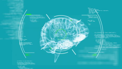 animación del cerebro humano y procesamiento de datos científicos.